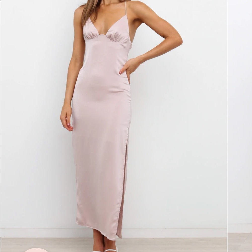 blush midi silk dress